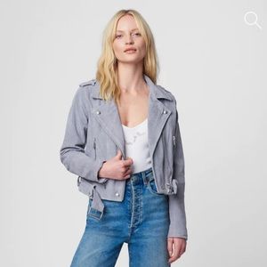 BlankNYC Genuine Suede Moto Jacket in Cloud Gray